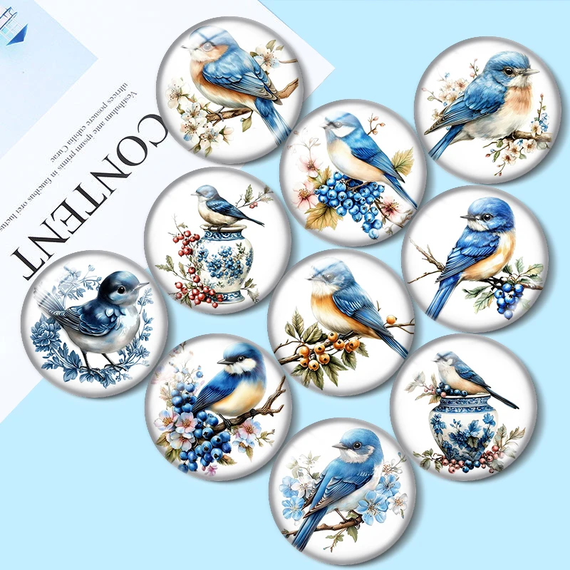 Blue Delft Birds Clipart 12mm/18mm/20mm/25mm Round Photo Glass Cabochon Demo Flat Back Making Findings