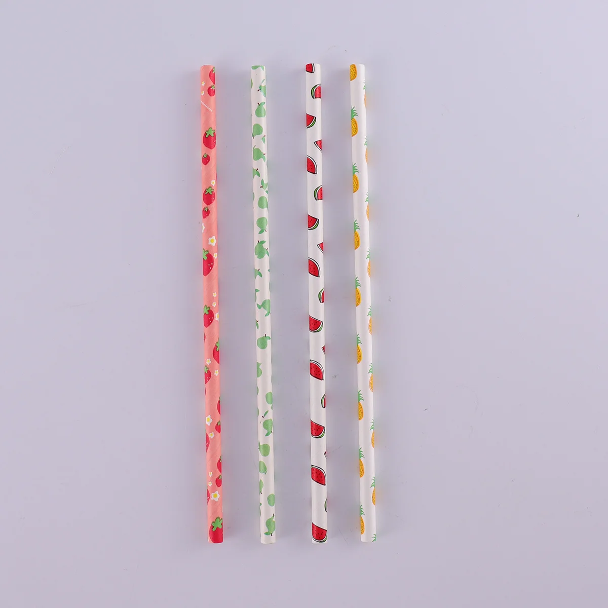 

100Pcs Biodegradable Fruit Paper Straws Thick Durable Summer Party Drink Straws Watermelon Pineapple Strawberry Pear Printed