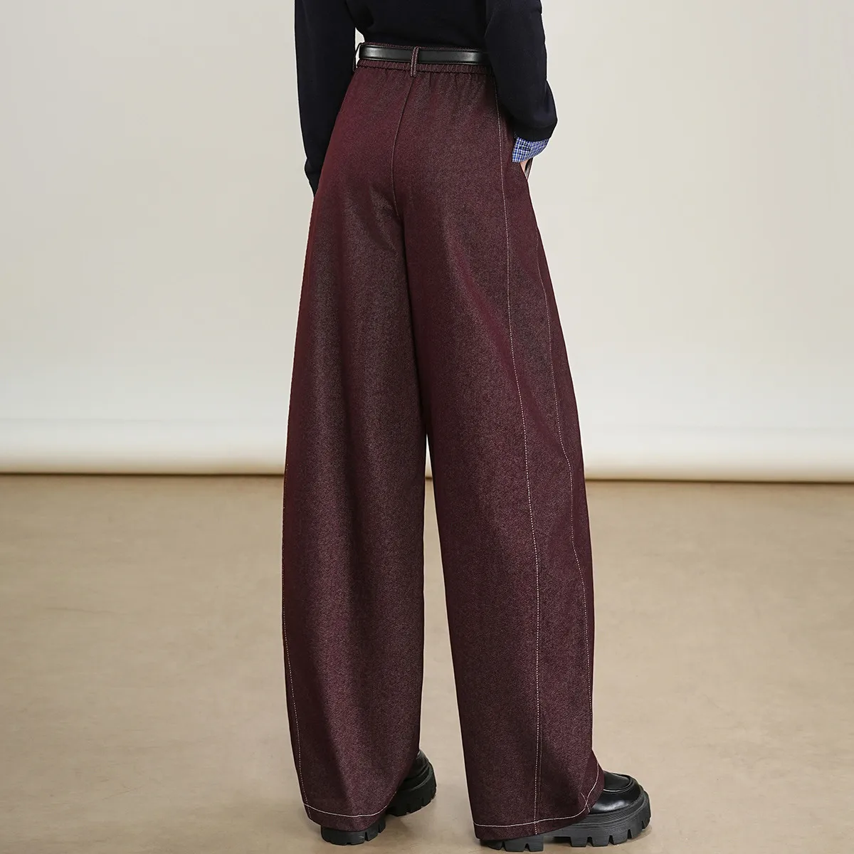 LOUIS YAO Women's Wide Leg Pants 2025 Autumn Casual Woven Long Casual Pants with Contrasting Color and Bright Thread Design