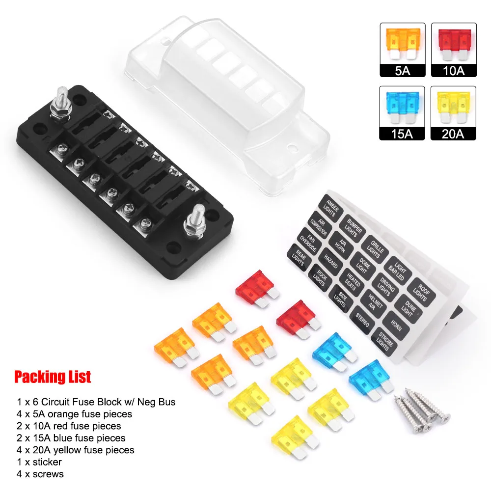 6-Way/12-Way 12V 32V Blade Fuse Box Block Holder LED Indicator For Auto Boat Marine Waterproof Power Distribution Panel Board