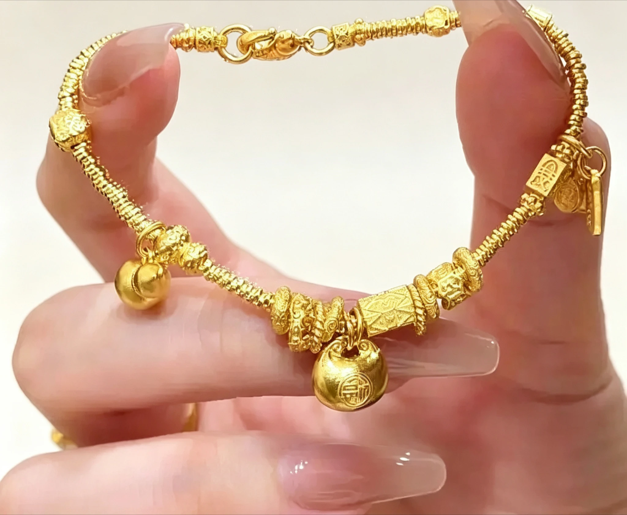 Little Pangfu Gourd Dishes Bracelet 9999Gold Women's Light Luxury Retro Versatile Dishes Bracelet Handle  Gift for girlfriend