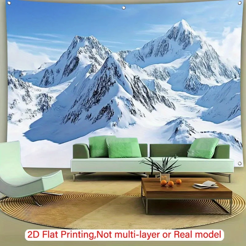 Hyper Realistic Snowy Mountain Landscape Tapestry Wall Hanging Alpine Valley Nature Scenery Decor for Living Room Bedroom Modern