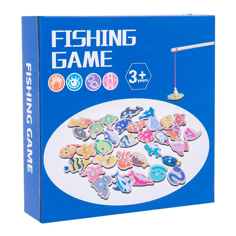لعبة صيد السمك المغناطيسية الخشبية من مونتيسوري، لعبة تعلم للأطفال الصغار 2-4، تطوير المهارات الحركية الدقيقة والتعرف على الألوان، 10 Sea An