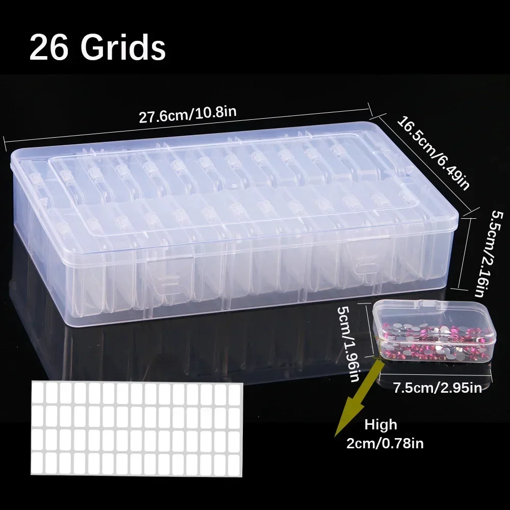4/10/12/26 Grid DIY Diamond Painting Embroidery Storage Box, Nail Art Jewelry Rhinestone Mosaic Storage Container