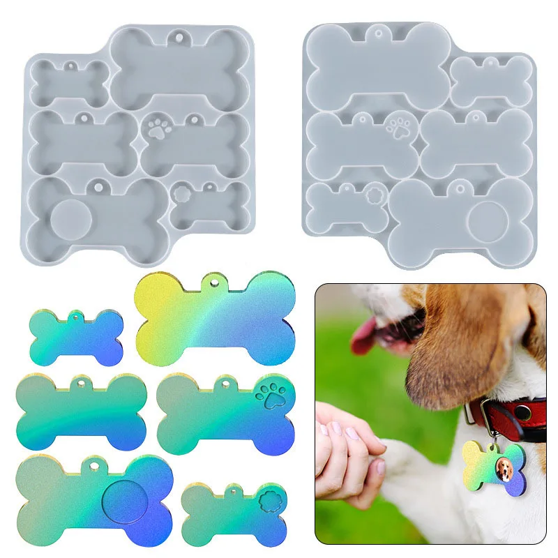 Resin silicone molds, multi-sized bone-shaped suspension plate silicone molds, hand-decorated labels. DIY casting molds.