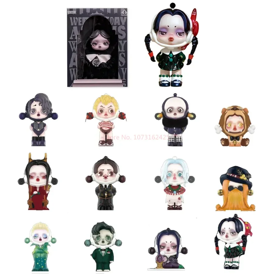 POPMART Skullpanda Addams Family Series صندوق أعمى مفاجأة صندوق غامض تخمين حقيبة اللعب Kawaii Sp تمثال نموذج ديكور هدية عصرية