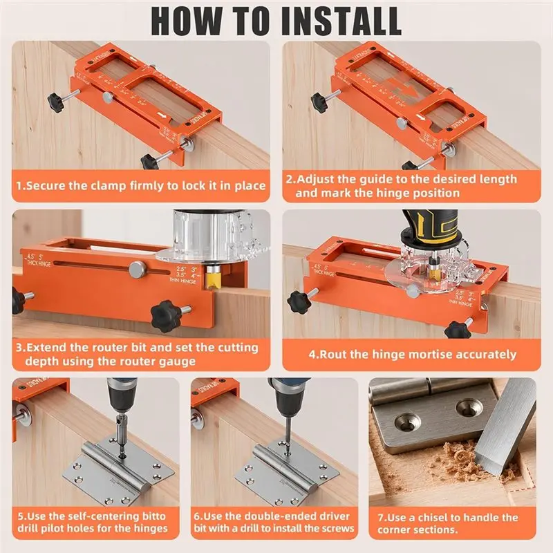 B62B-Door Hinge Jig&Door Lock Installation Kit Template Hinge Mortising From 2.5