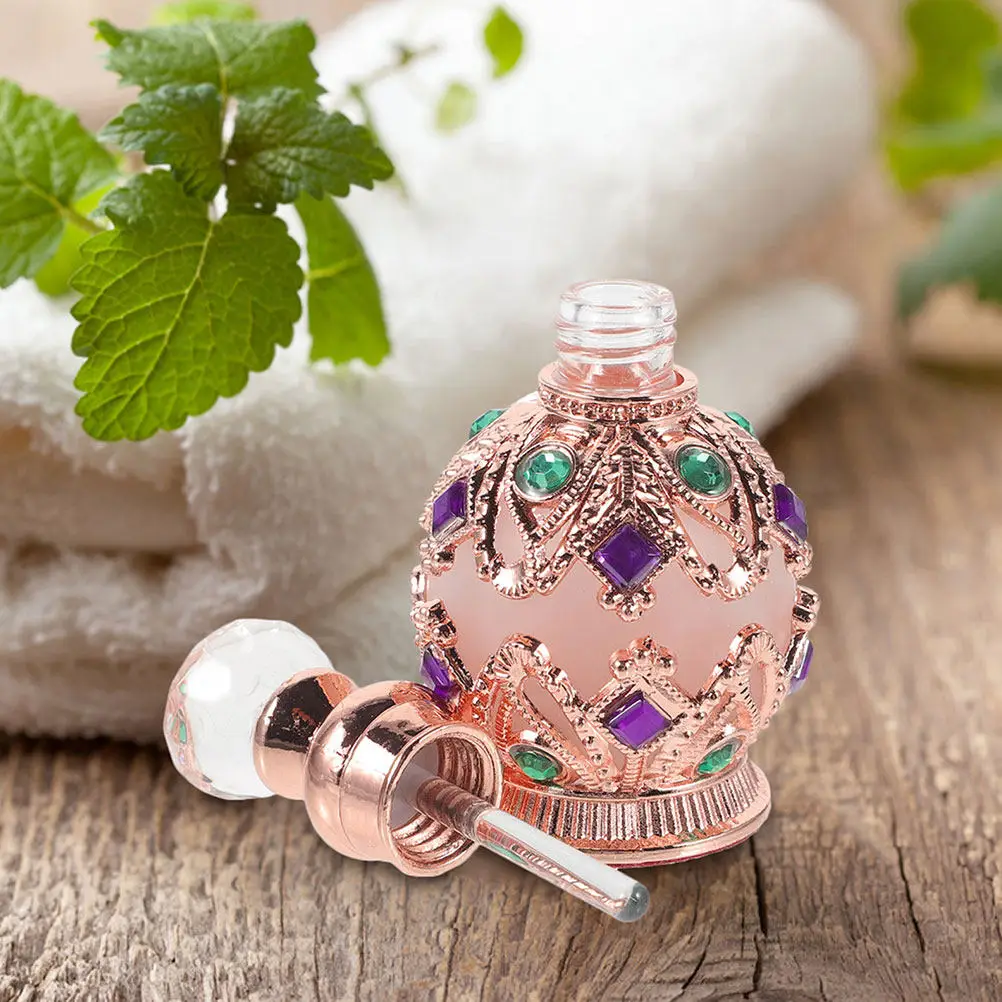 2Pcs 15Ml Glass Perfume Bottle Empty Refillable for Essential Oils Travel Fragrance Storage Vintage Arabic Style Leak Proof
