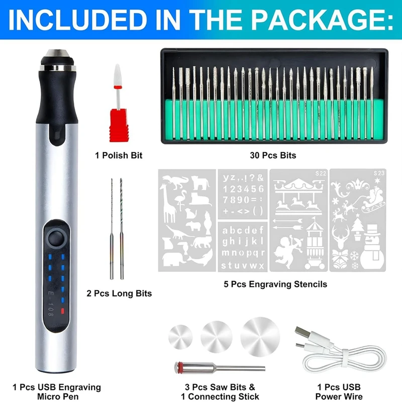 Usb Oplaadbare Gravure Pen Met 37 Bits, Diy Graveur Draadloze Roterende Gereedschappen Draagbare Gravure Tool Voor Metalen Sieraden Duurzaam