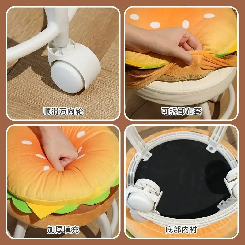 

Ins Style New Hamburger Thickened Super Soft Universal Wheel Small Stool Silent Pulley Stool