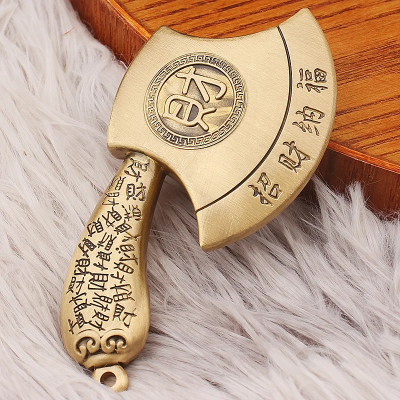 Brass Axe Handle Piece Generational Blessing Hundred Blessing's Auspicious Pendant Playable Rotating Decoration Wealth-Attractin