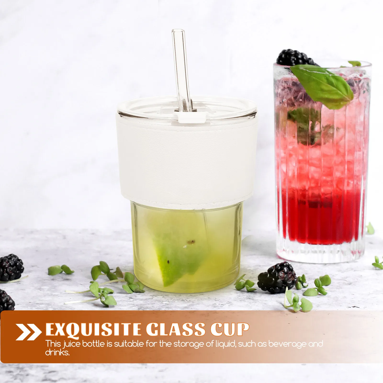 2pcs Juice Bottles with Straw & Secure Lid – Dishwasher Safe for Cold/Hot Drinks, Coffee, Milk, Tea