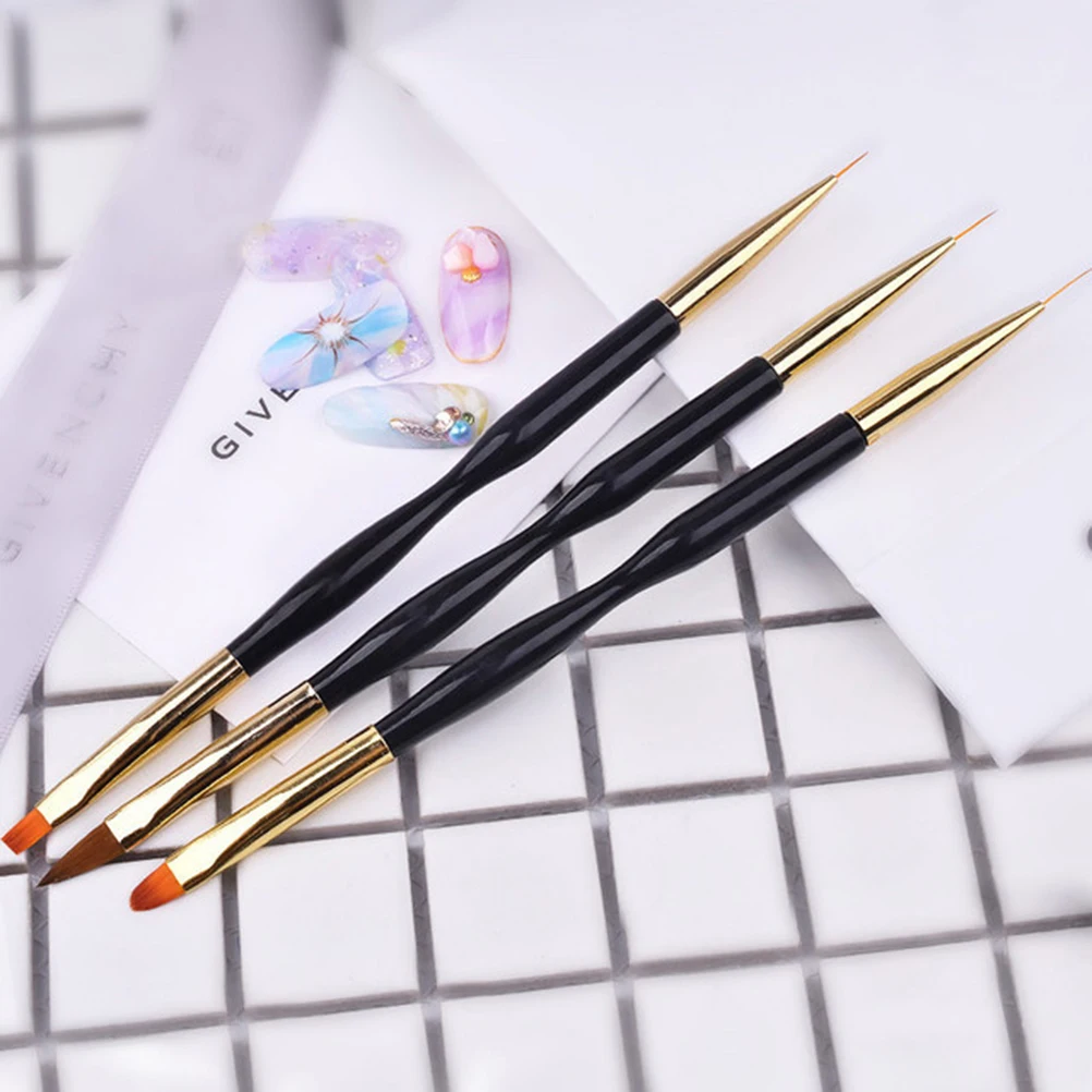 

3pcs Nail Art Pen Lightweight Double Head Black Painting Tool Supplies For Home Professional Use Nail Art Accessories