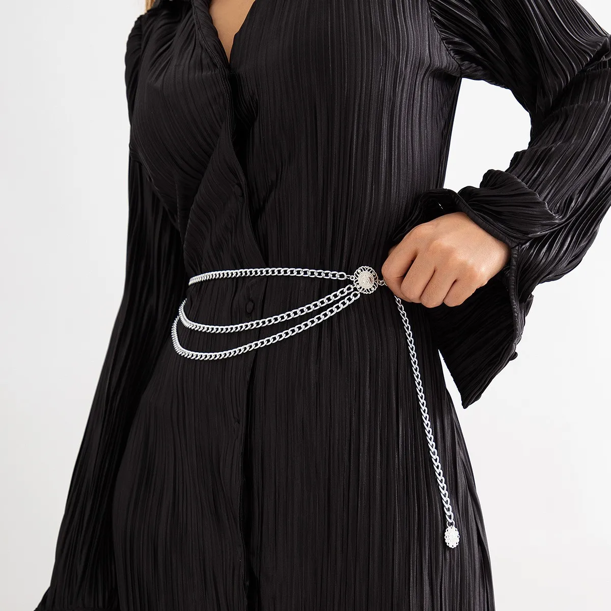 Trendy Fashion Accessory  Moon-Motif Multi-Layer Metal Chain Belt Hip-Hop Punk Sun  Crescent Moon Women's Waist Chain
