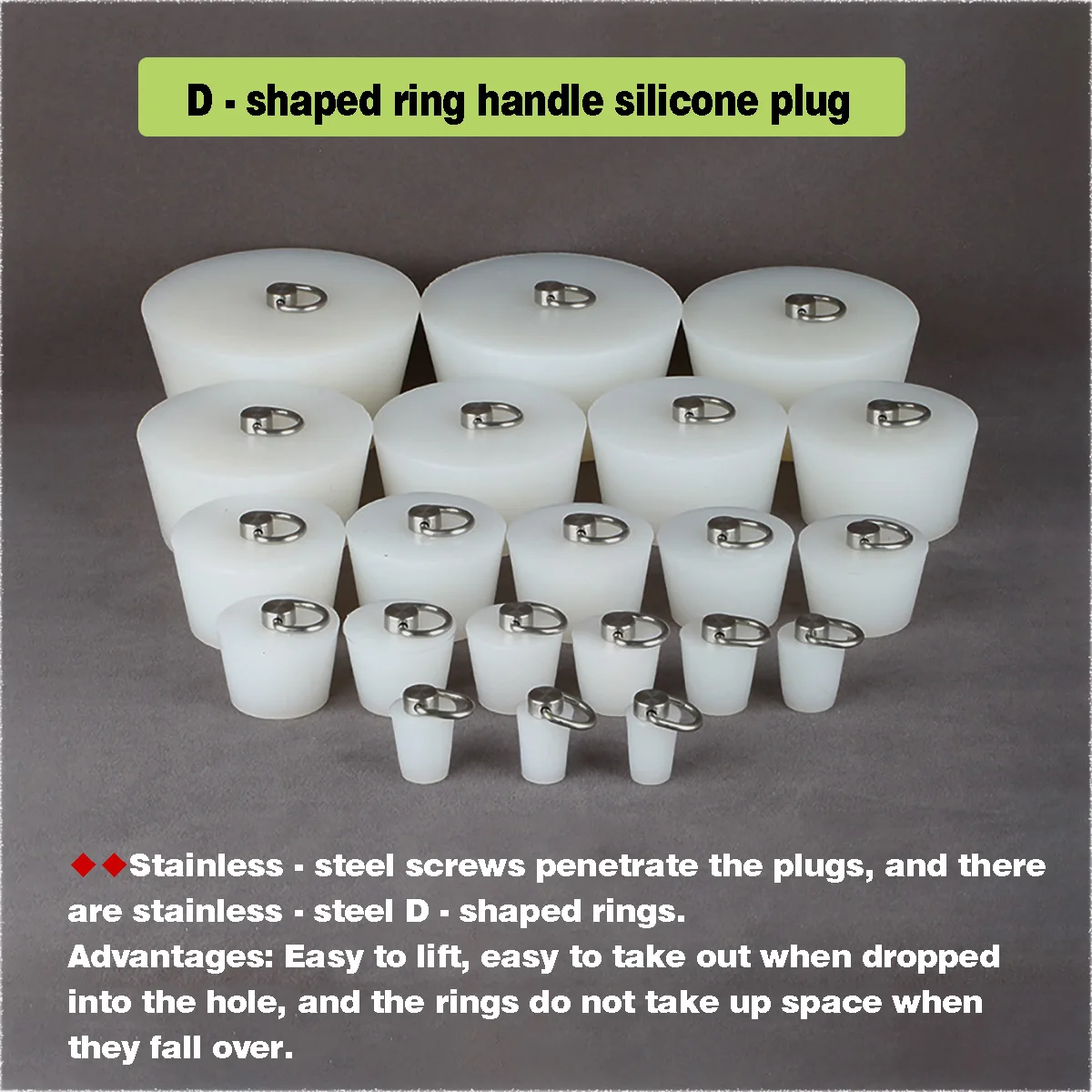 D Ring Handle Tapered Silicone Rubber Stopper Pipe Tube Hole Sealing Plug Diameter 14-200mm
