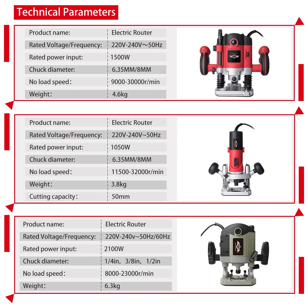 1050W/1500W/2100W Woodworking Electric Trimmer Wood Milling Engraving Slotting Trimming Machine Hand Carving Machine Wood Router