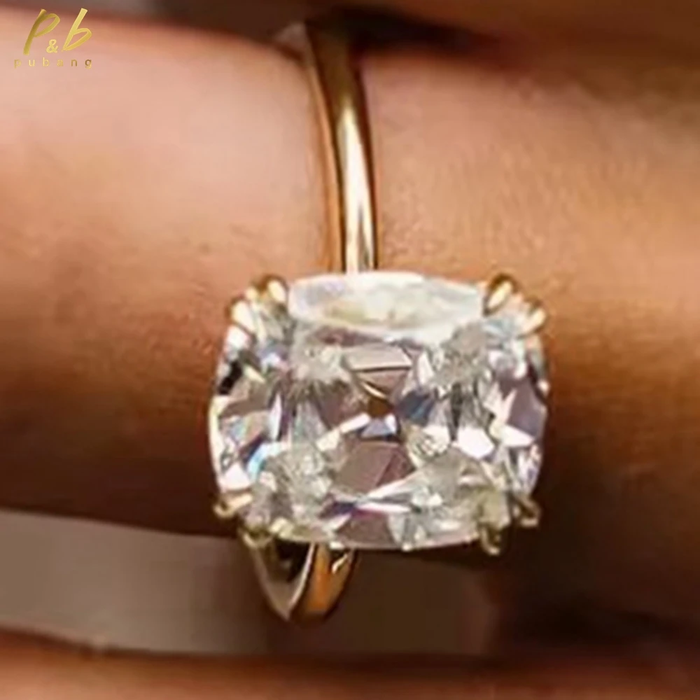 

PuBang 3EX VVS1 D Цвет 6,3 CT Old Mine Cushion Moissanite Harper Желтое золото 10 карат с кольцом с двойными зубцами для женщин