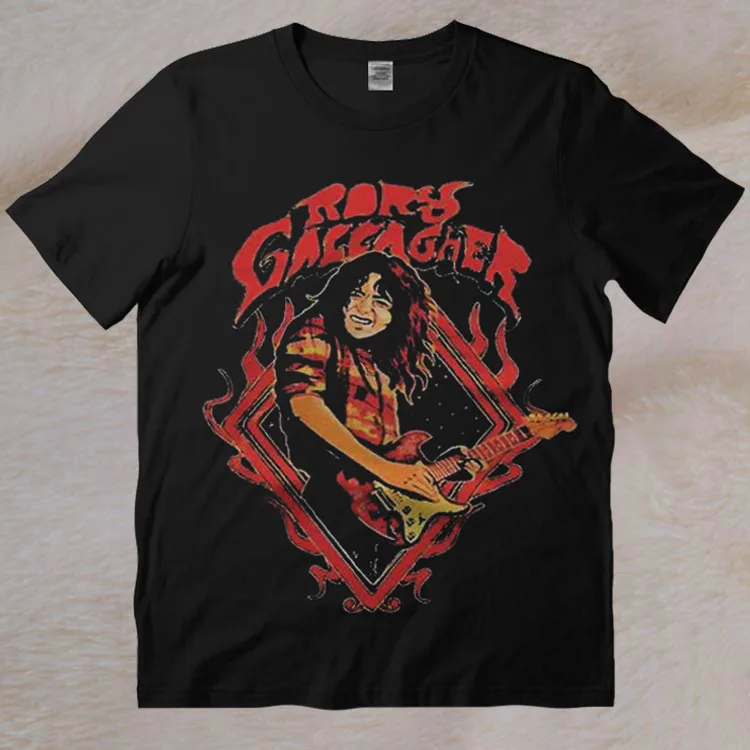 

Rory Gallagher Rock Legend 80s Retro Style Black Full Size T-Shirt