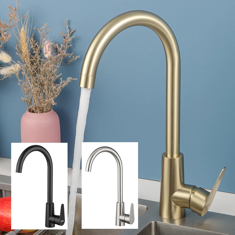 

ULA high quality 100% 304 Stainless Steel Kitchen Faucet 360 Degree Rotate Gold Tap Hot Cold Water Sink Mixer Water Tap Nozzle