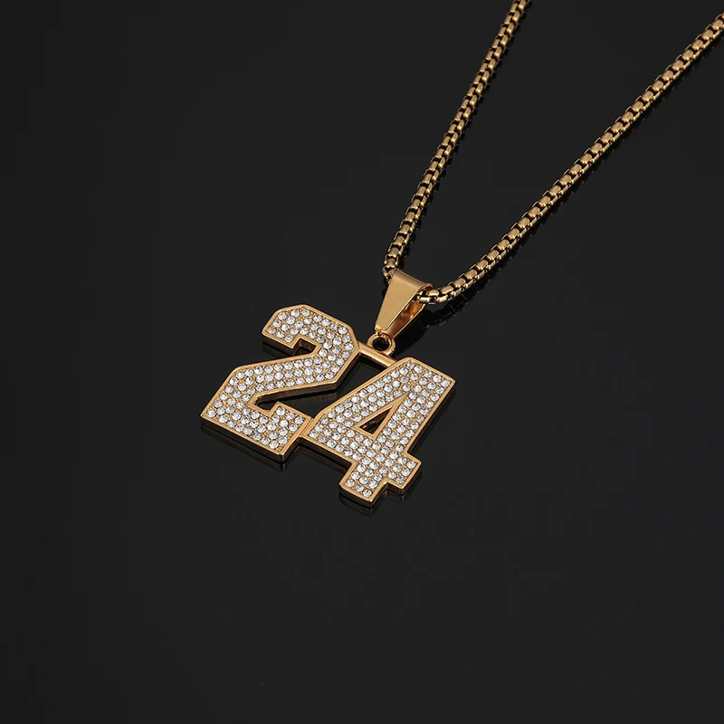 Hip Hop Rhinestone Paved Bling Iced Out Stainless Steel Number 24 8 Pendant Necklace for Men Jewelry Drop Shipping