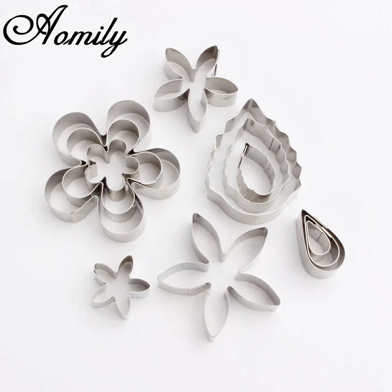 

Aomily 12pcs/Set Rose Flower Leaves Cookie Cutters Stainless Steel Cake Mould Decorating Tools Kitchen Accessories Baking Mould