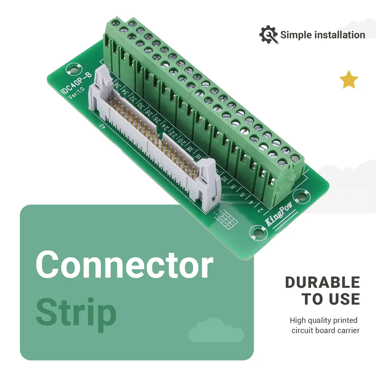 A46T IDC40P 40Pin Connector Strip Breakout Board Terminal Block Plug PLC Interface with Bracket, for PLC, DIN Rail Mount