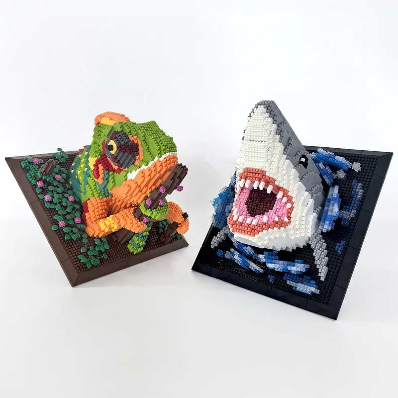 

3D Building Blocks Shark Monster Head Mural Wall Block DIY Animal Pendant Wall Decor Wall Hanging Sculpture Home Decor Toys Gift