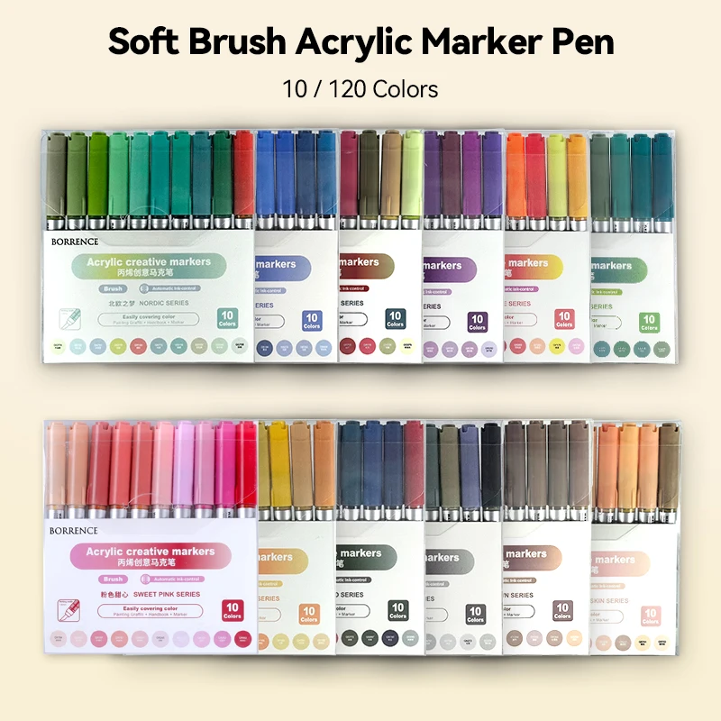 10Colors/box Acrylic Brush Markers Set Can Be Stacking Color Automatic Ink Control System Art Markers Set for DIY & Art Supplies