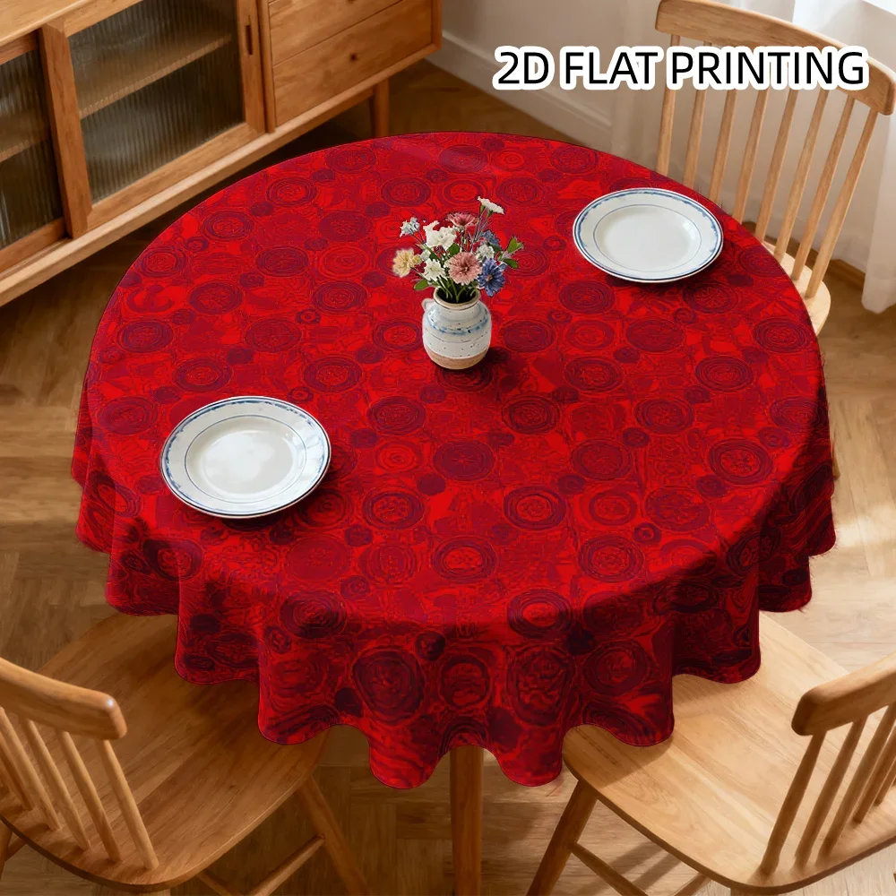 2D flat printing, single piece, round tablecloth, Chinese New Year red vortex pattern, machine washable nylon materialxzj