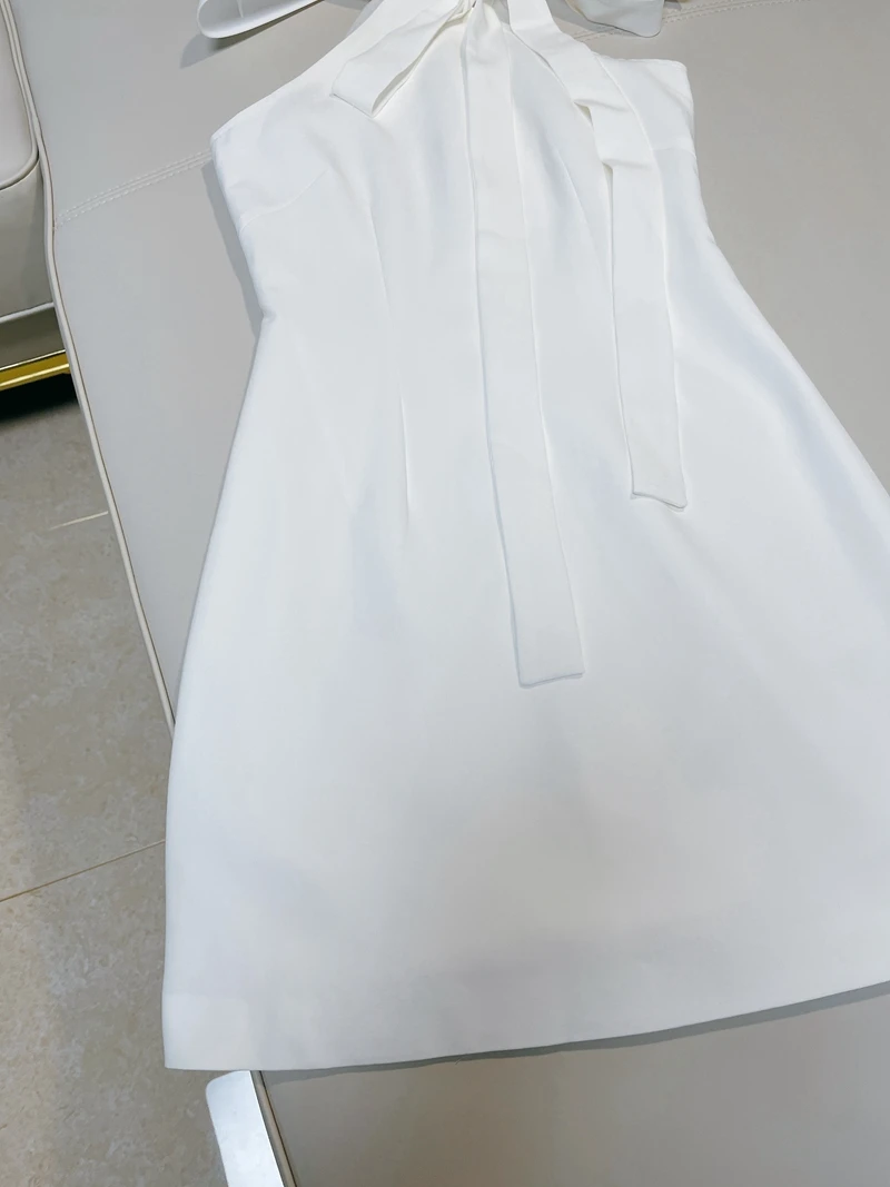 Vestido Blanco de Verano con Diseño de Cuello Cole y Lazo de Mariposa, Estilo Deado, Estilo Vacacional para Mujer