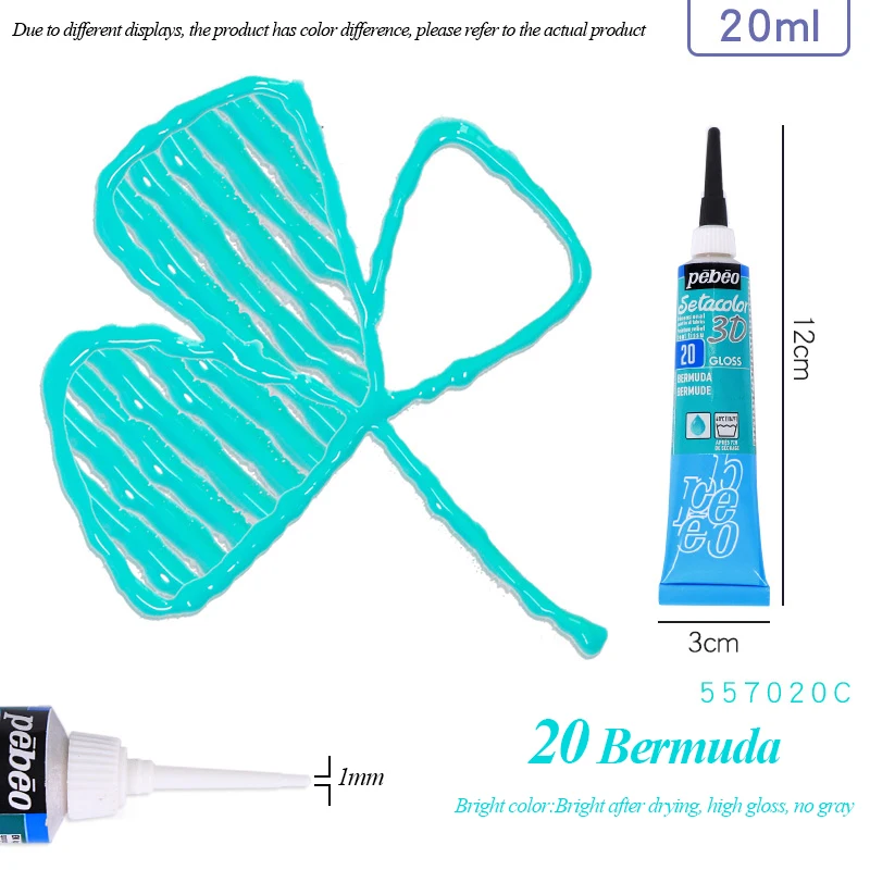 Setacolor 3D Stoffenverf 20ml Permanente Waterdichte Textielverf Niet-giftige 3D Stoffenmarker voor DIY Kleding Textielknutsels