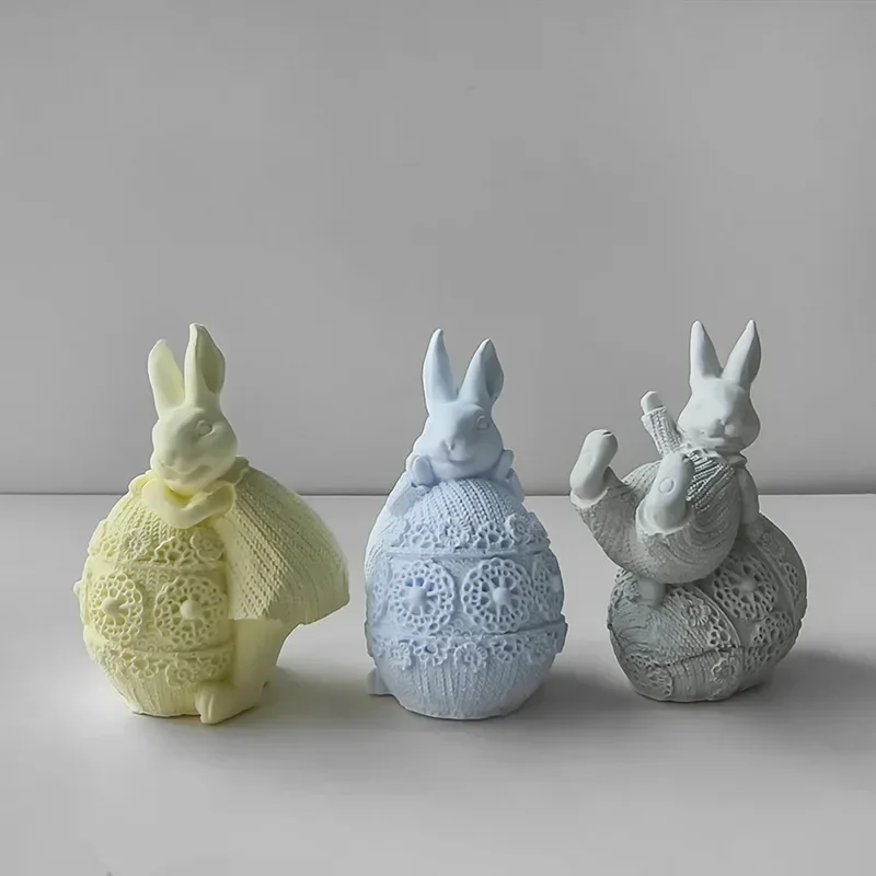 3D Easter Bunny Egg Mold DIY Candle Plaster Ornaments Molds Epoxy Resin Rabbit Silicone Mold