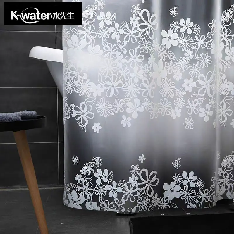 EVA Thick White fashion elegant clean flower shower curtain bathroom waterproof Fog translucent curtains bathroom Hooks