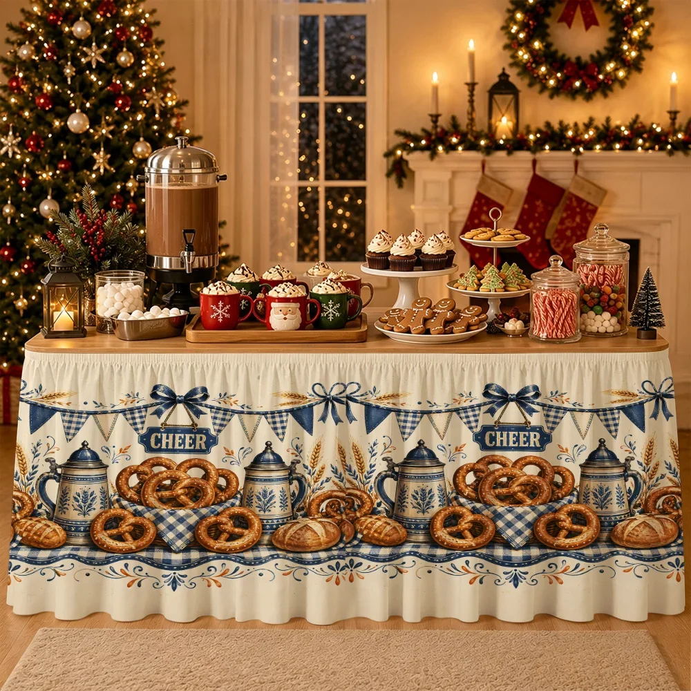 Retro tavern garlands, pretzel bakery counter, beer festival tablecloths, Bavarian party decorations