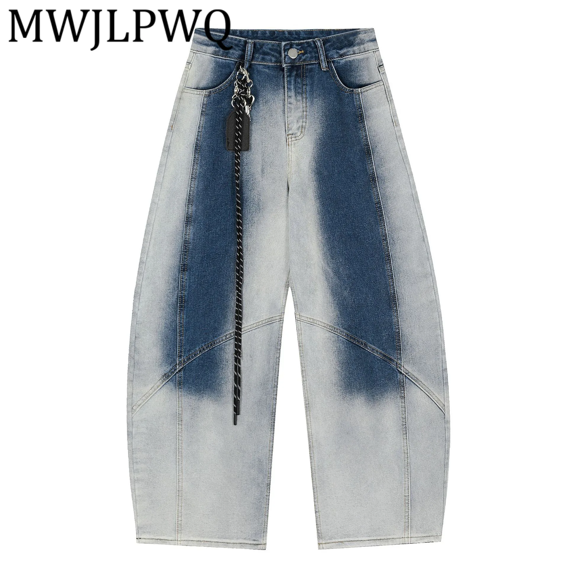 Celana Jeans Pria Model Gradual Washed Desain Kepribadian High Street dari MWJLPWQ, Celana Denim Wide Leg Model Machete, Musim Gugur 2025 Terbaru 21641
