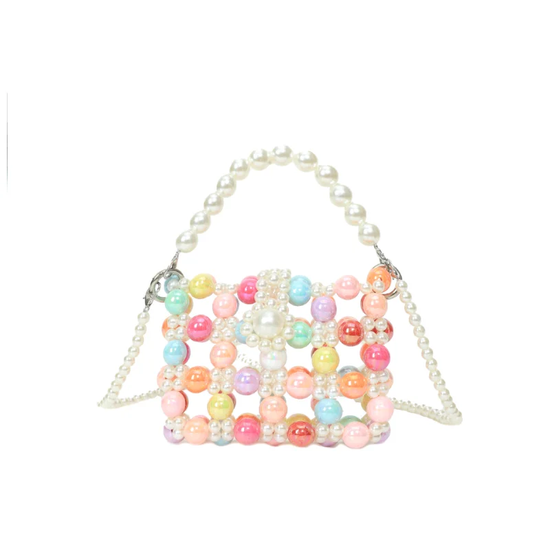 Candy Beaded Women\'s Shoulder Bag Fashion INS Colorful Pearl Crossbody Bags for Woman Cute Knitted Hollow Out New In Handbag