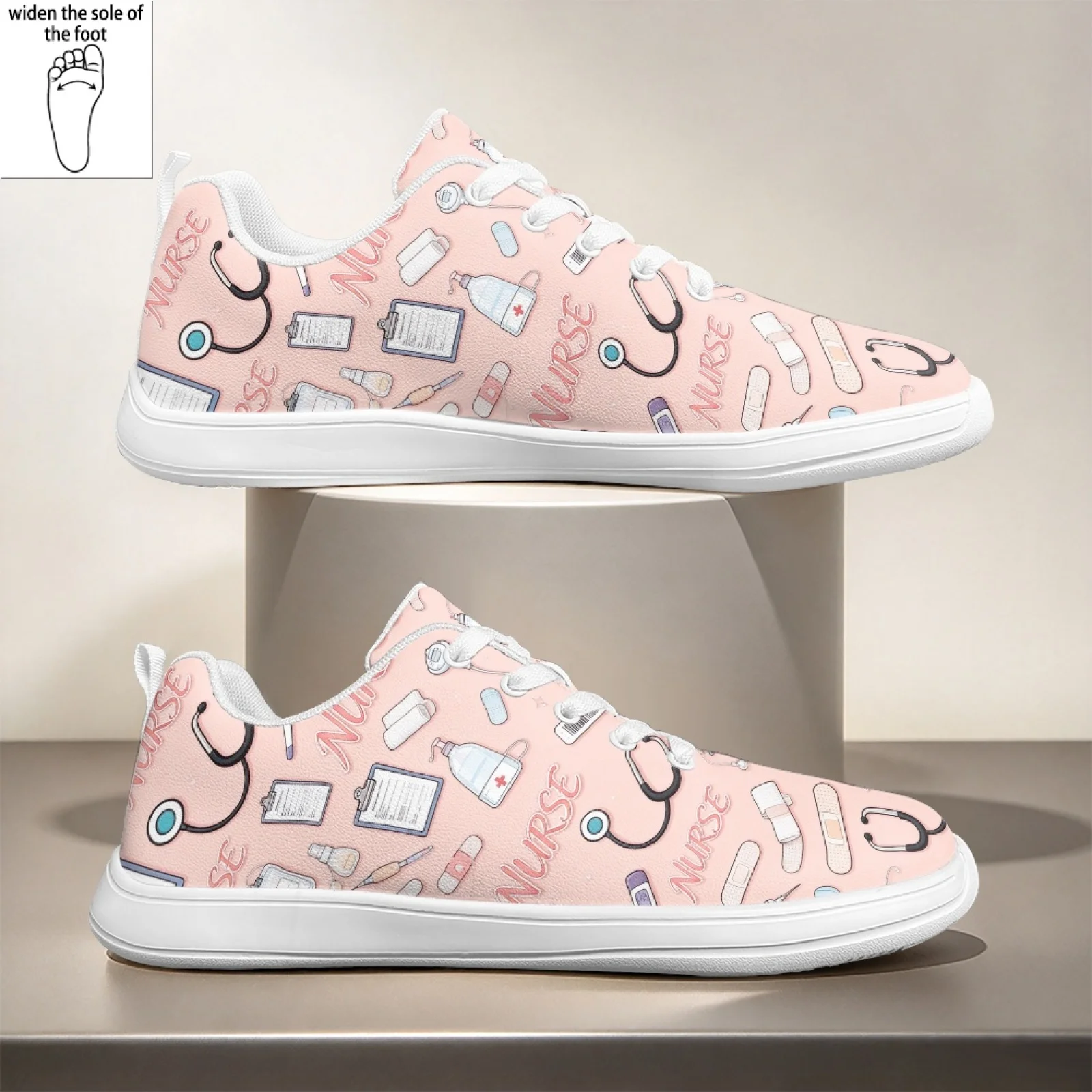 PENSTROLL Lace-Up Nursing Shoes Casual Lightweight Walking Driving Shoes for Standing Women Medical Nurse Pattern