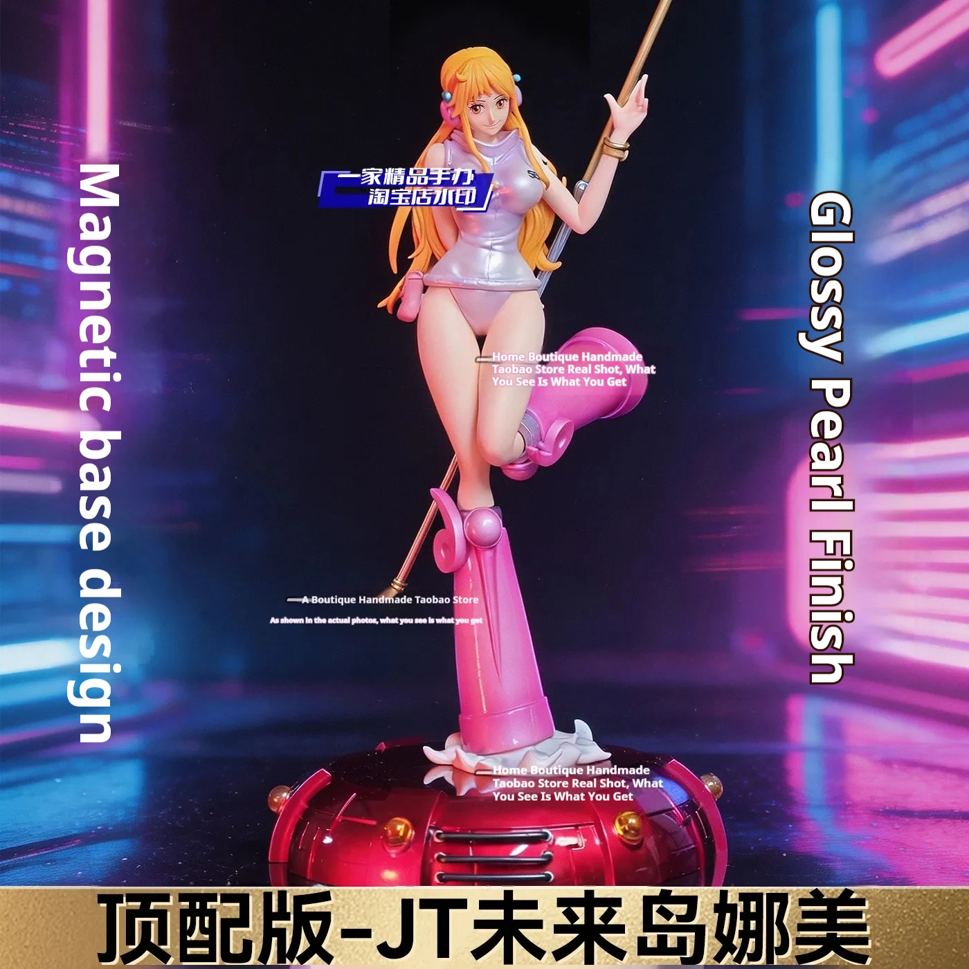 JT One Piece Nami Statue Egghead Island Serie Glänzende Perlmutt-Oberfläche Magnetischer Sockel Anime Sammlerstück Männliches Geschenk Dekorative Figur
