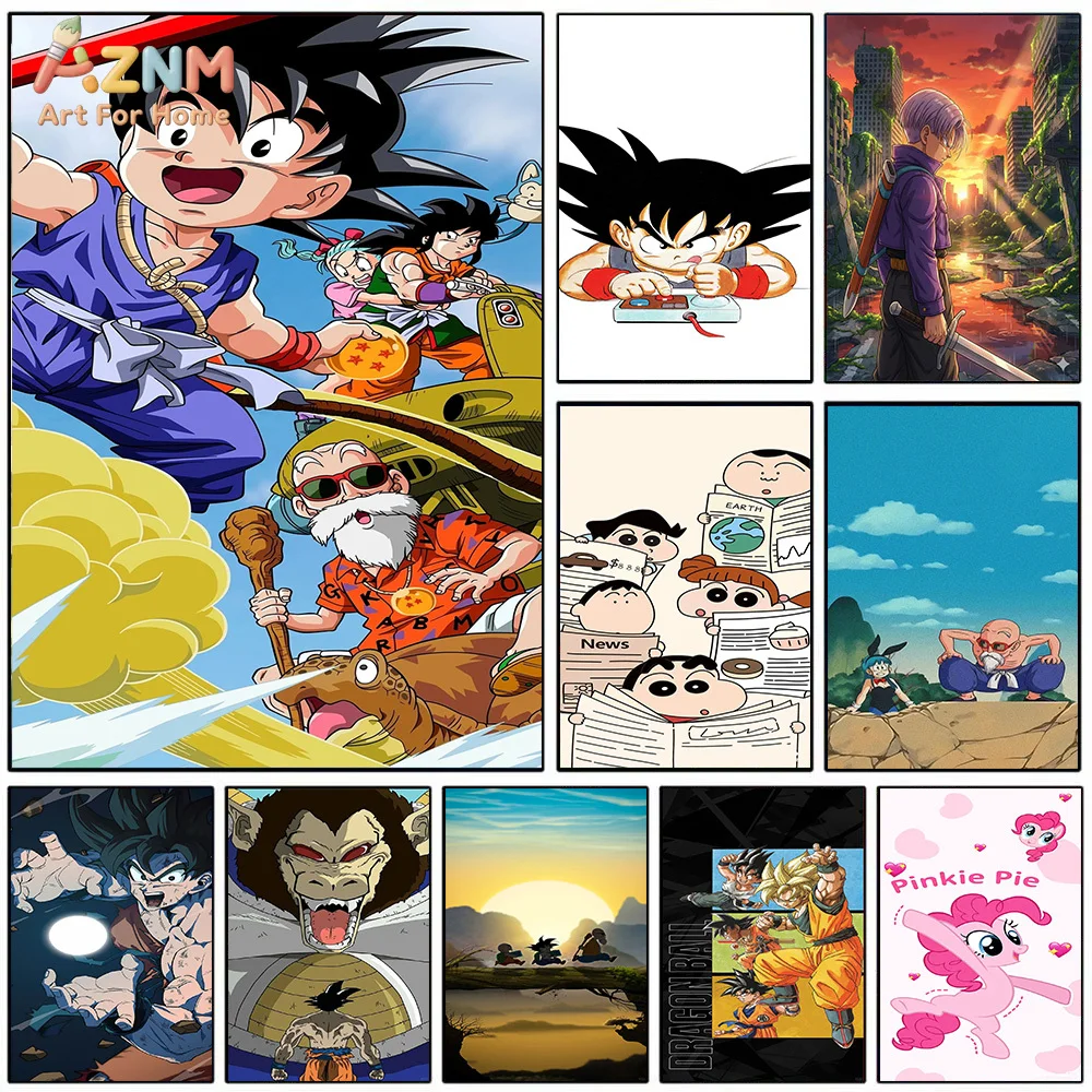 AZNM Dragon Ball Z Anime Canvas Wall Art Print Goku Master Roshi Piccolo Poster Unframed Painting for Home Room Decor