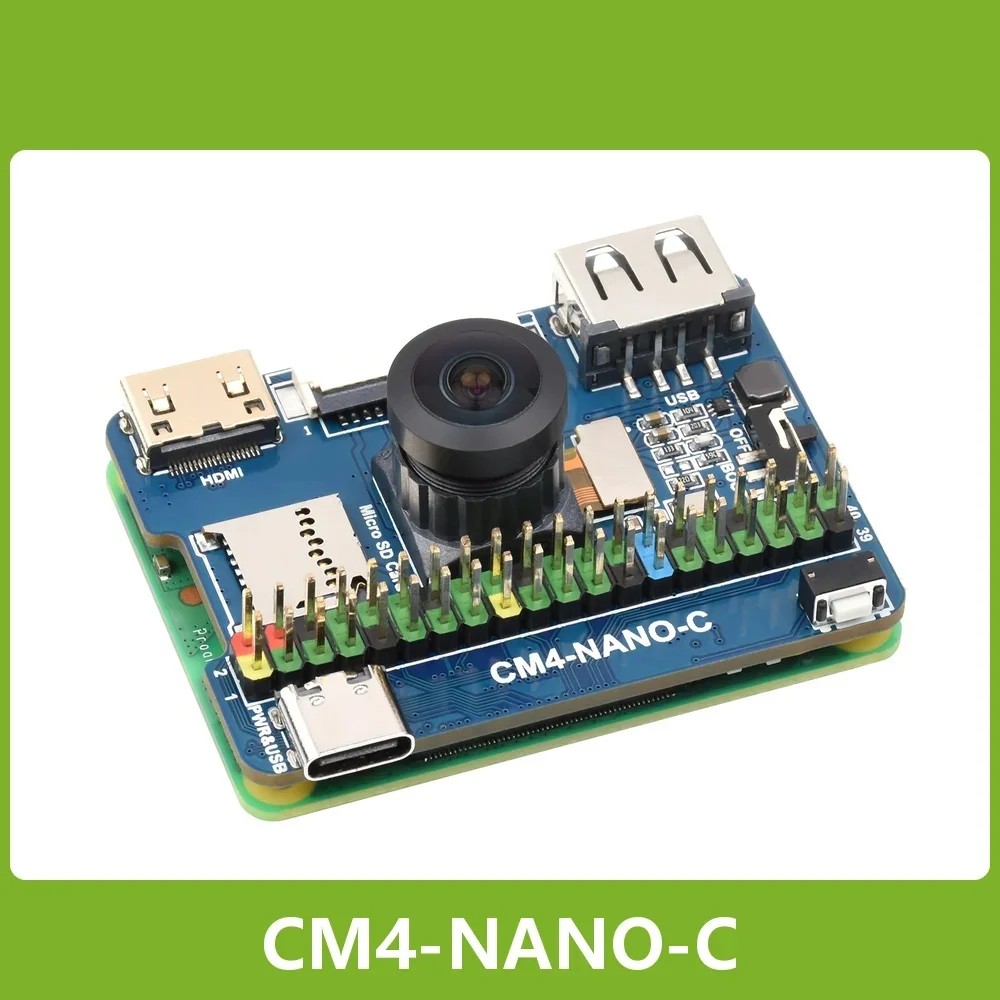 Waveshare Nano Base Board (C) for Raspberry Pi Compute Module 4, Same Size as the CM4, Onboard 8MP Camera USB 2.0 Type A port