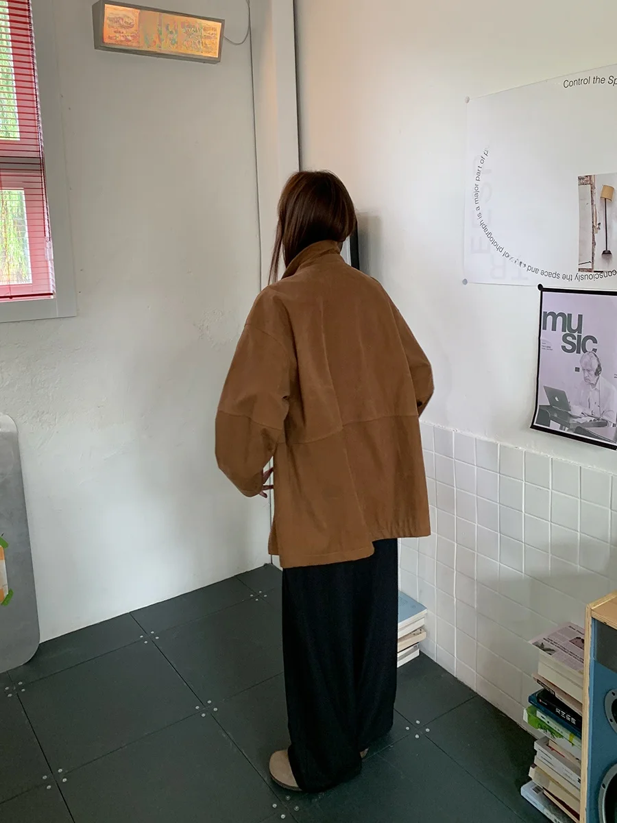 SIXI メルボルンスタイル ヴィンテージ ワークウェアジャケット レディース ルーズ ミドル丈 スエードコート カジュアル ルーズフィット レディース ショートアウター