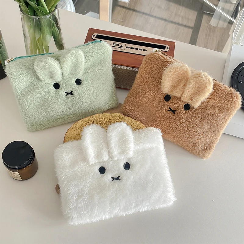 Cute Cartoon Rabbit Plush Cosmetic Storage Bag Women Portable Coin Makeup Tool Pencil Case Handbag Girl Fashion Jewelry Bag