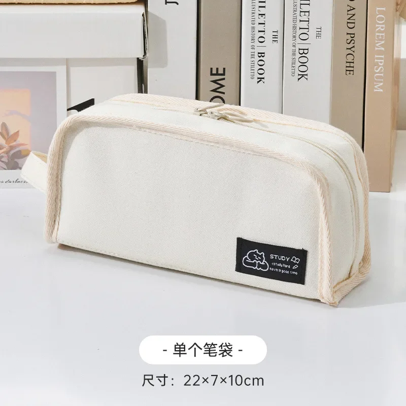 Pencil Case with Handle Zipper Closure Mesh Pocket Boys Girls Canvas Pencil Pouch Junior High School Stationery Pouch Student