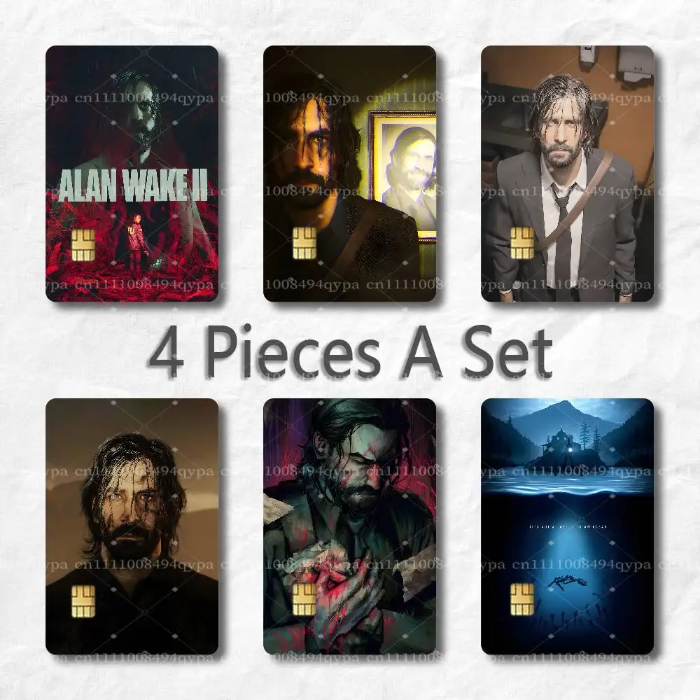 A-Alan Wake 2 Alan Saga Credit Card Skin Stickers Waterproof with Chip Cutout 4 Pack for Credit Debit Transportation Cards
