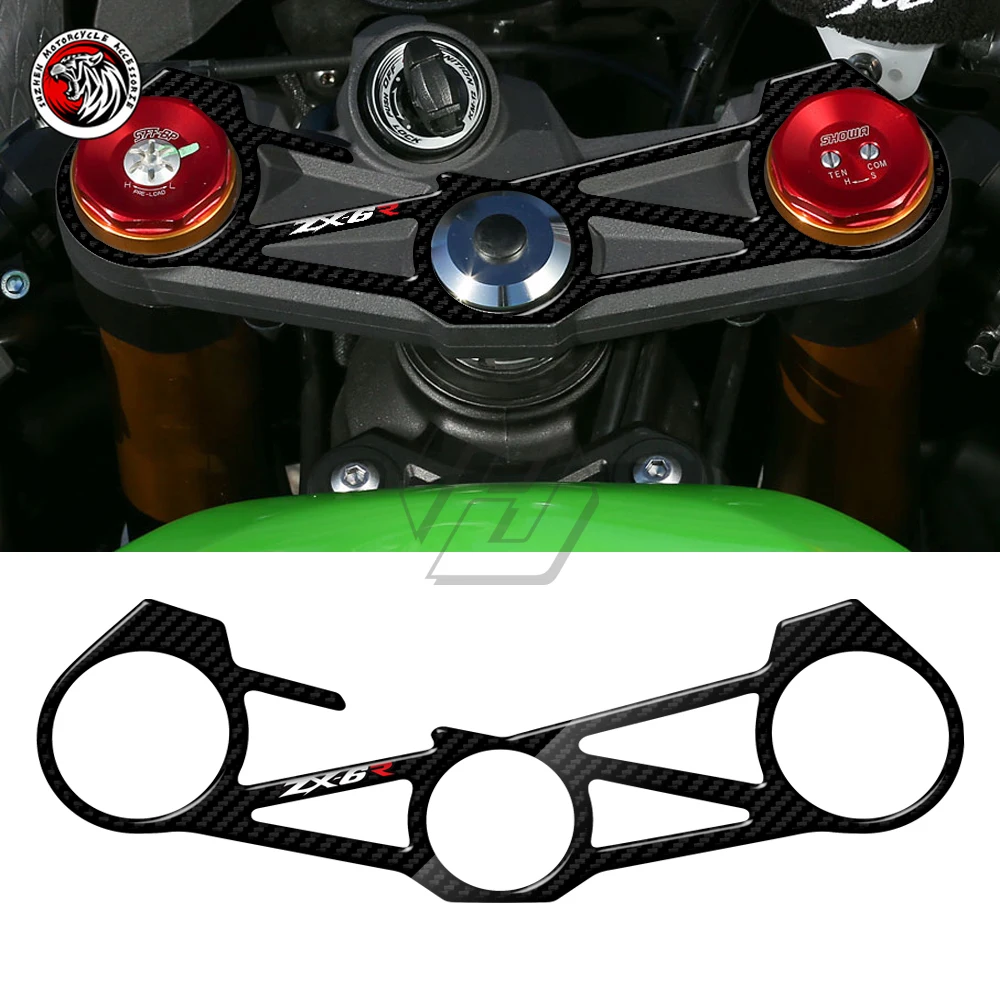 3D Carbon Fiber Triple Tree Yoke Cover Protector Tank Pad Case for Kawasaki ZX6R ZX-6R ZX 636 2012-2016