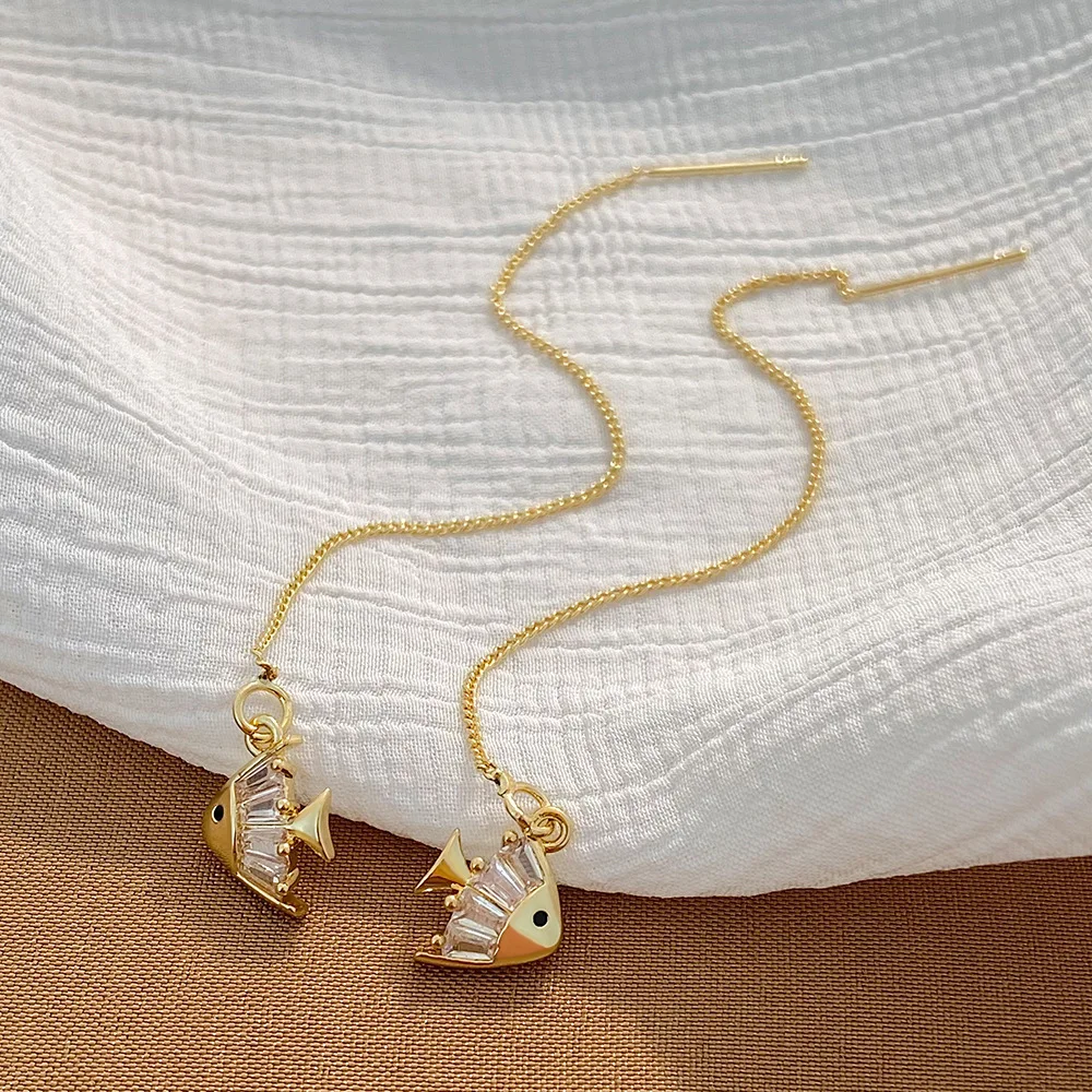 Gold Color Cute Fashion Design Fish Pendant Earring For Women Girl Simple Geometric Exquisite Accessory Gifts