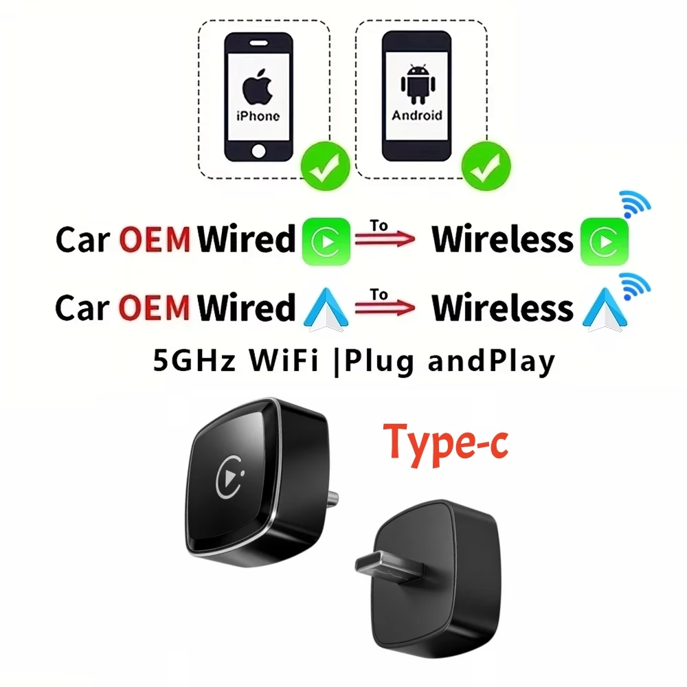 Android Auto Draadloze Carplay Type-c Bluetooth Wifi Plug en Play 2In1 Dongle Voor Chevrolet Citroen Buick Cadillac Chery VW