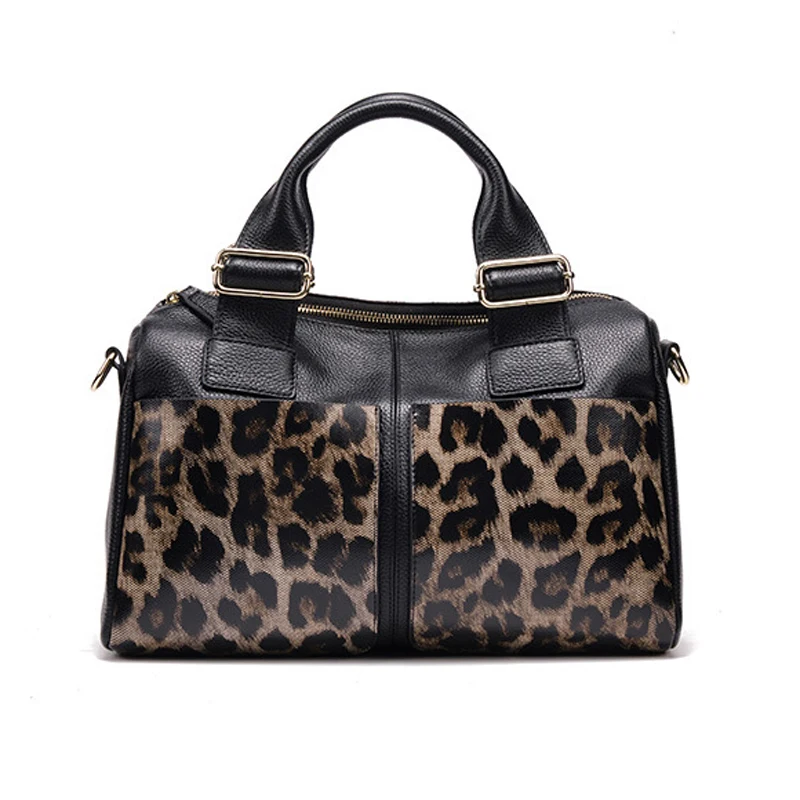 

New Fashion Leopard Women Handbags Genuine Leather Shoulder Bags Female Brand Luxury Real Natural Leather Crossbody Boston Bag