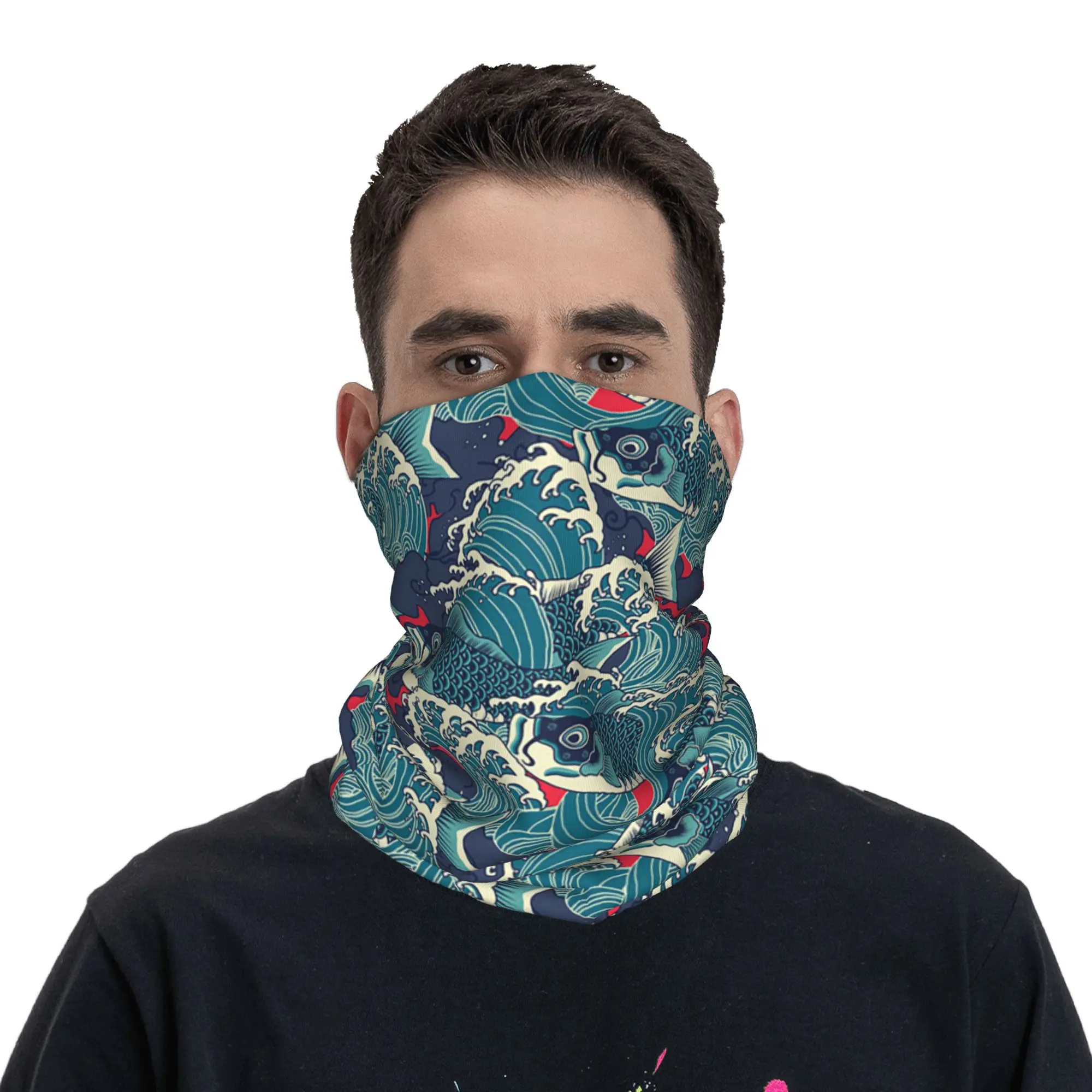 

Бандана-шарф с принтом «Кои-рыбки и Великая волна у Канагавы», унисекс, для взрослых, моющийся, для бега