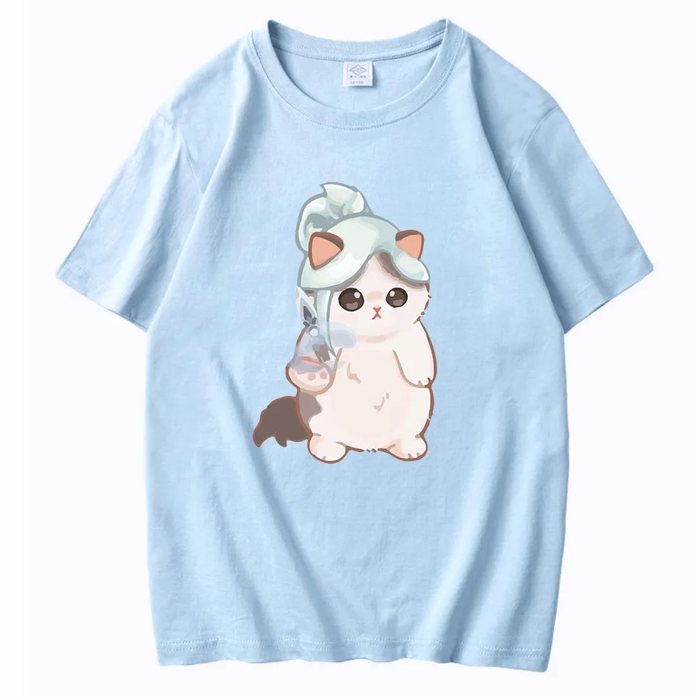 Jett Cat Cute Valorant Men Women T Shirt Surprised Penguin O-Neck 100% Cotton Summer Game Customize Tops Prints Unisex Harajuku